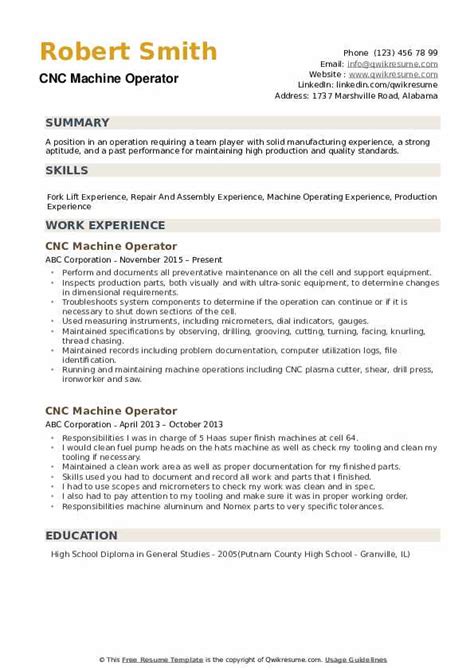 cv for cnc machine operator